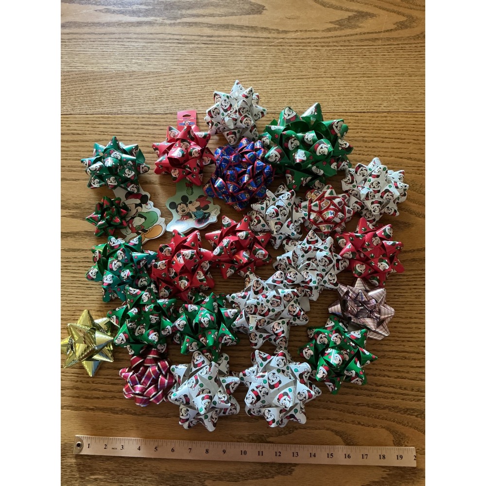 1998 Disney Mickey Mouse Christmas Gift Bow Lot Holiday Gift Wrap Minnie 20pc